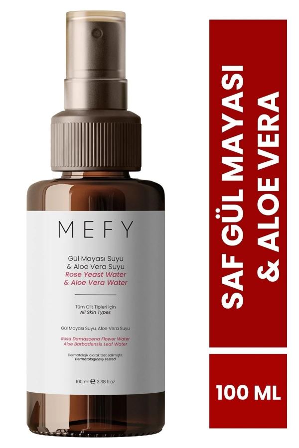 Mefy Saf ve Doğal Aloe Vera Özlü Gül Mayası Suyu Arındıcı ve Gözenek Sıkılaştırıcı Tonik 100 ml 